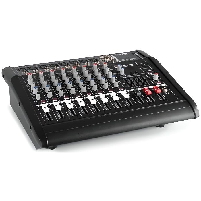 VONYX AM8A Table de mixage 8 canaux avec amplificateur 1000 Watts intégré, Bluetooth, MP3/USB/SD, 16 effets digitaux, Entrée RCA