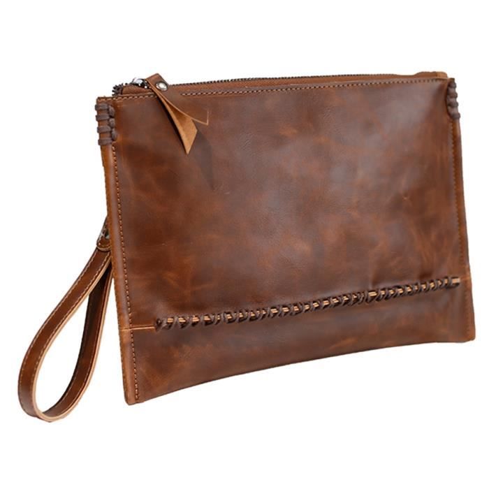 Sac Pochette Vintage En Cuir Marron Années 1970 - Taille Petit - Occasion Très Bon état