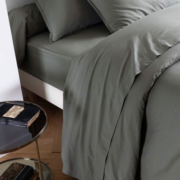 Drap plat coton lavé - SOMEO Kaki 270x300 - Someo Drap plat coton lavé - SOMEO Kaki 270x300 - Someo