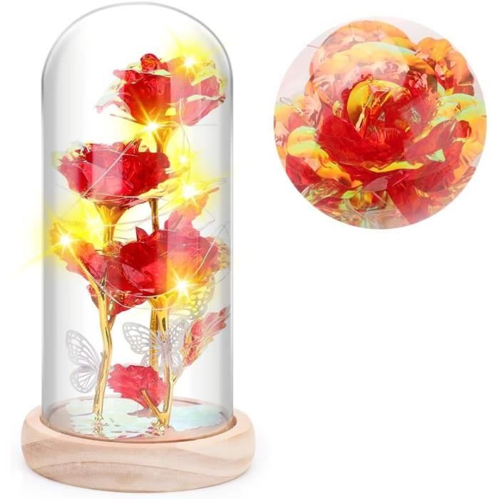 Qoolife Rose Éternelle Dans Verre LED – La Belle Et La Bête – Cadeau Saint-Valentin, Anniversaire, Noël Pour Elle
