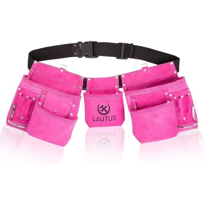 Ceinture Porte Outils Double Cuir Huilé Avec 9 Compartiments Et 2 Porte