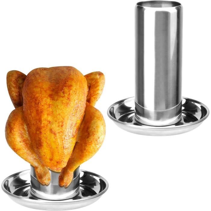 Rôtissoire à Poulet En Acier Inoxydable Avec Récipient à Arômes - Support Bière Pour Barbecue Et Four - Compatible Plupart Marques (Weber, Char-Broil, Etc.)
