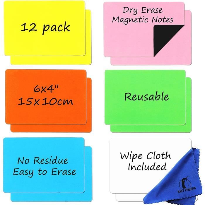 Étiquettes Magnétiques Teklemon - 54 Pièces 7,9x2,9cm - Effaçables à Sec - Pour Frigo, Bureau