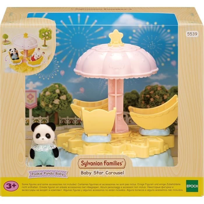 figurines miniatures - sylvanian families - le carrousel étoilé avec bébé panda