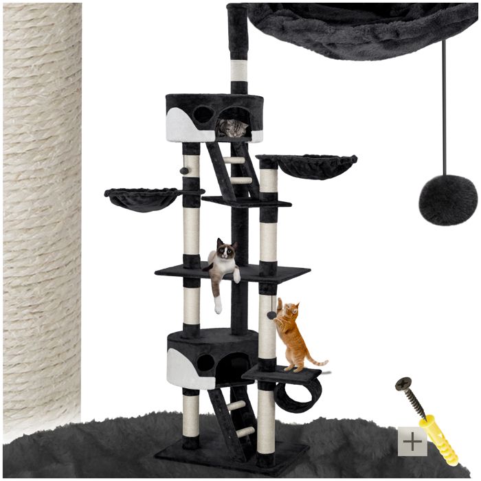 ARBRE A CHAT - TECTAKE - Arbre à chat 243 cm à 260 cm HANSI Griffoir avec 2 Hamacs + 2 Cabanes - Noir/Blanc ARBRE A CHAT - TECTAKE - Arbre à chat 243 cm à 260 cm HANSI Griffoir avec 2 Hamacs + 2 Cabanes - Noir/Blanc