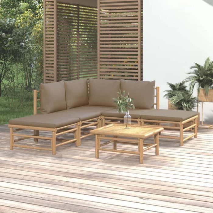 Salon de jardin 6 pcs avec coussins en bambou - vue 3