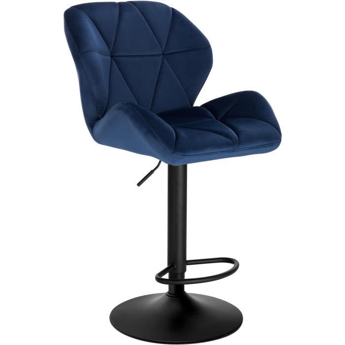 WOLTU Tabouret de bar Siège en velours Pieds en métal Hauteur réglable Bleu