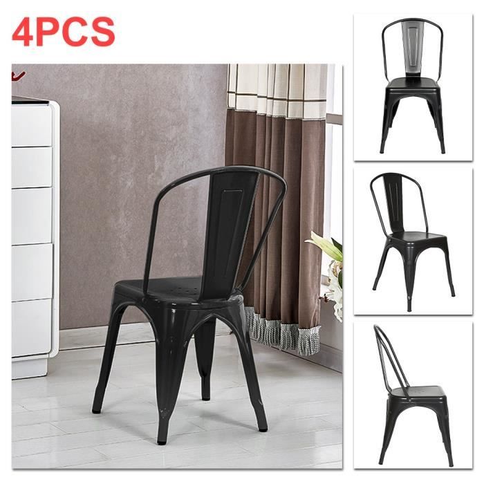 Chaises de Bistro en Métal - XUANYU - Rétro - Pour Intérieur et Extérieur - Lot de 4 - Noir