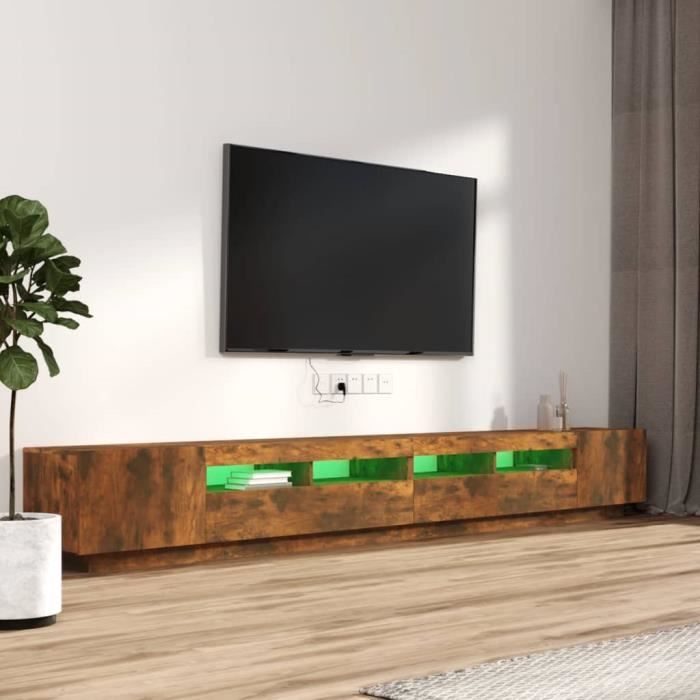 far - meubles tv - ensemble de meubles tv avec lumières led 3 pcs chêne fumé - haute qualite - dx3453
