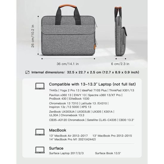 Housse de transport pour ordinateur portable compatible avec MacBook Air,  MacBook Pro 14/M1, 13,5 Surface Book 3/Laptop 4, HP Envy 13, Chromebook