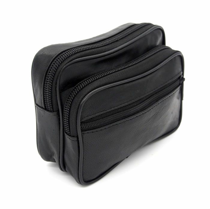 Sacoche de ceinture en Cuir Véritable Homme Noir Poche zippée