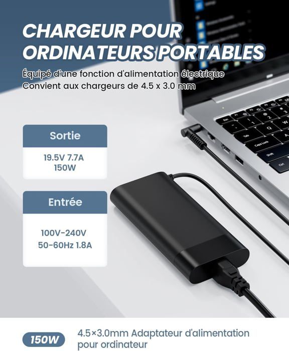 Caricatore Hafiuege 150W 19.5V 7.7A Per HP Omen E ZBook, Compatto E Sicuro Con Protezione Termica Integrata