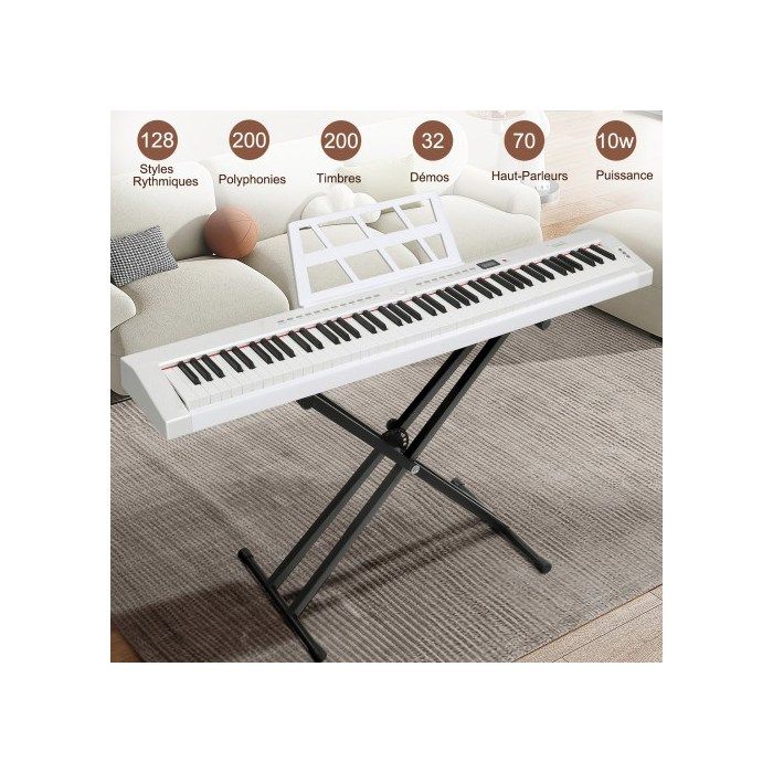 Bonnlo GPP-105 Clavier Numérique 88 Touches Semi-Lestées MIDI Bluetooth - Piano Numérique Noir