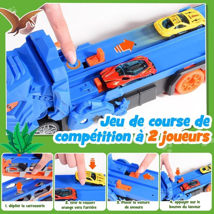 Circuit Voiture Enfant Dinosaure 2 3 4 Ans Avec LED, Voiture Dinosaure Et 14 Pièces, 185 Accessoires, Cadeau Garçon Fille 2 3 4 5 6 Ans