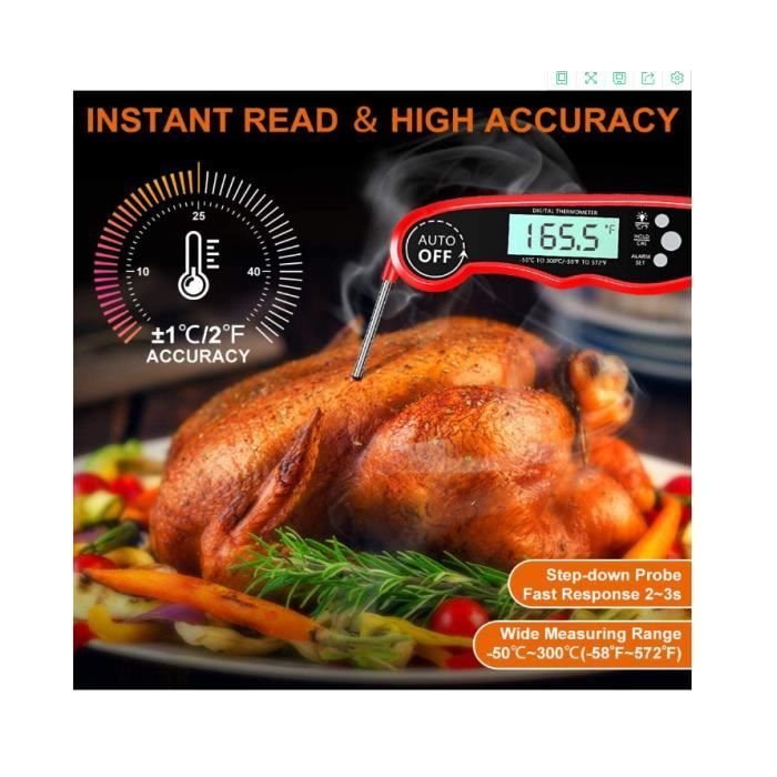 Thermomètre Cuisine, LCD Thermomètre Cuisson Digital à Lecture Instantanée  avec Double Sonde & Fil Long, Réglage d'Alarme & Aimant, - Cdiscount Maison