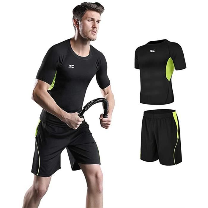 Ensemble de Vêtement Sport Homme - Fitness Running - Noir - Respirant -  Manches Courtes Noir - Cdiscount Sport