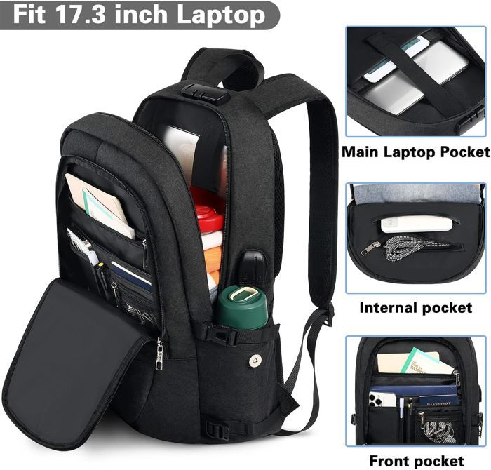 Acheter Sac à Dos Homme POSO 17,3 Pouces Sac à Dos Pour Ordinateur Portable Professionnel / Ouvert à 180° / Blindage RFID/Extensible/Charge USB Étanche Grande Capacité Noir PS-656