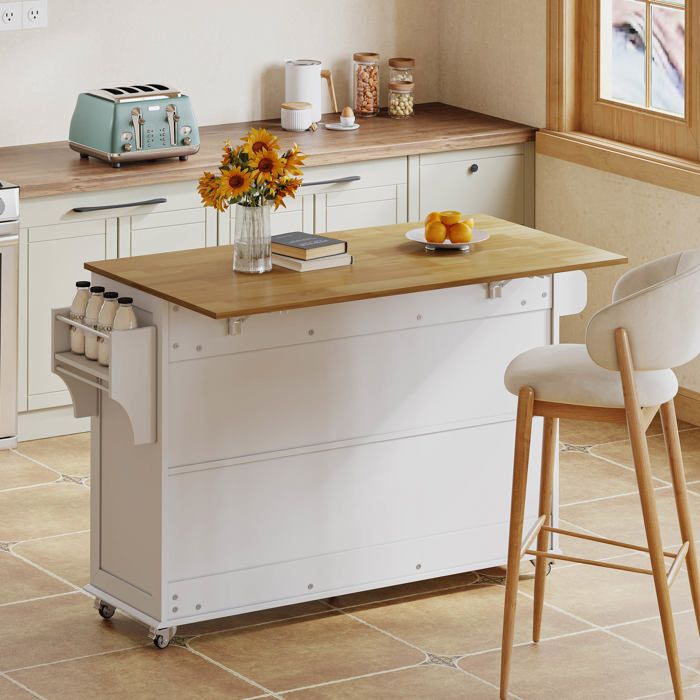 Chariot De Cuisine Multifonction Avec Plan De Travail Rabattable, 120x65 Cm Extensible, 5