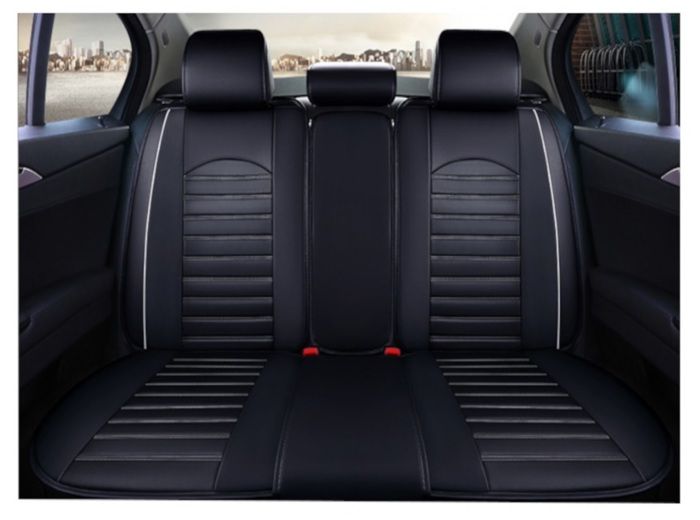 Housses De Siège Auto Universelles LCLCDZ Pour Peugeot - Cuir PU, 5 Places, Noir, Compatibles Airbags