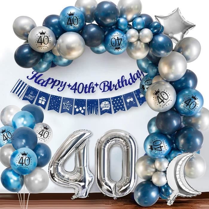 Deco Anniversaire 40 Ans Homme,Décoration de Fête Bleu Argent, Ballon  Confetti 40 Ans Affiche Toile de Fond Bannière Ballons - Cdiscount Maison