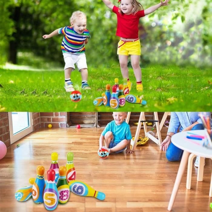PQETBV – Set De Bowling 12 Pièces – Intérieur/extérieur – En PU Souple – Chiffres 1 à 10 – Cadeau Montessori Dès 3 Ans