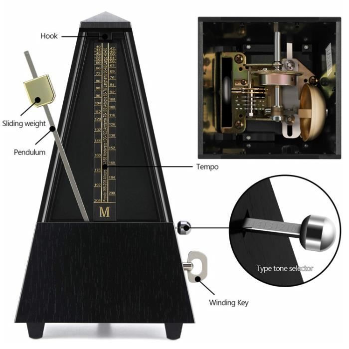 Métronome Mécanique Tempo Réglable 40-208 BPM - Pour Piano, Guitare, Batterie | Son Fort Et Précision Métal