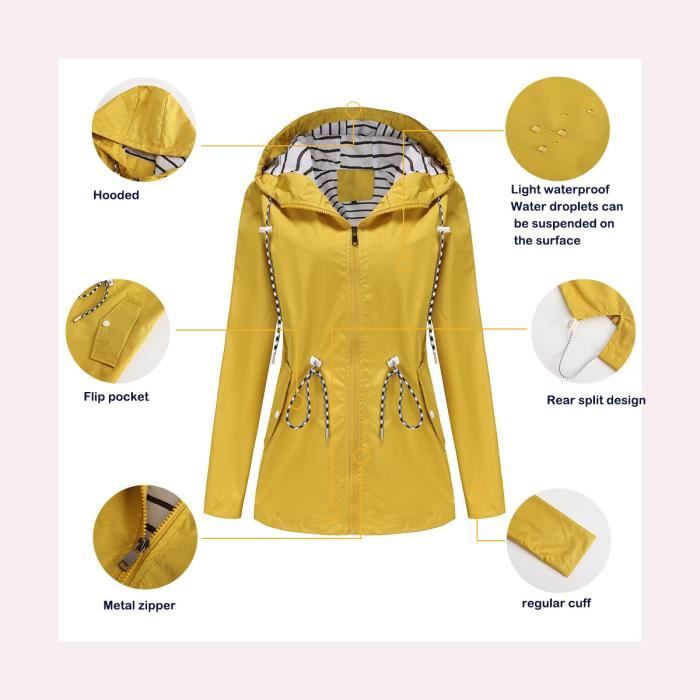Trench-Coat Femme Manteau Long Boutonnage Uni Avec Capuche - Veste Coupe-Vent Légère Transition Printemps Automne