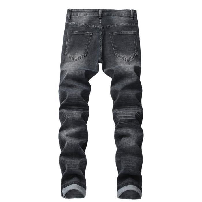 Jeans homme de marque luxe Jean trou de slim droit Nostalgique Personnalite slim Gris Pantalon Vetement Masculin Gris Cdiscount Pret a Porter