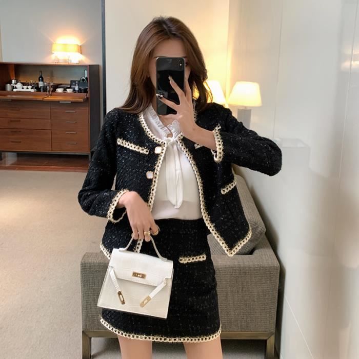 Ensemble jupe top veste tweed