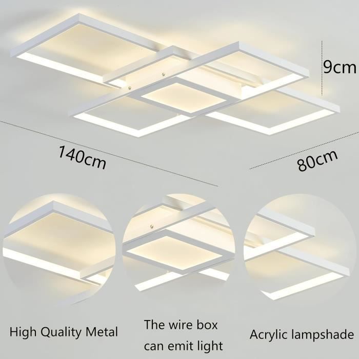 Plafonnier LED Moderne Dimmable - 96W Avec Télécommande, 3 Températures De Couleur, Design Métal/Acrylique
