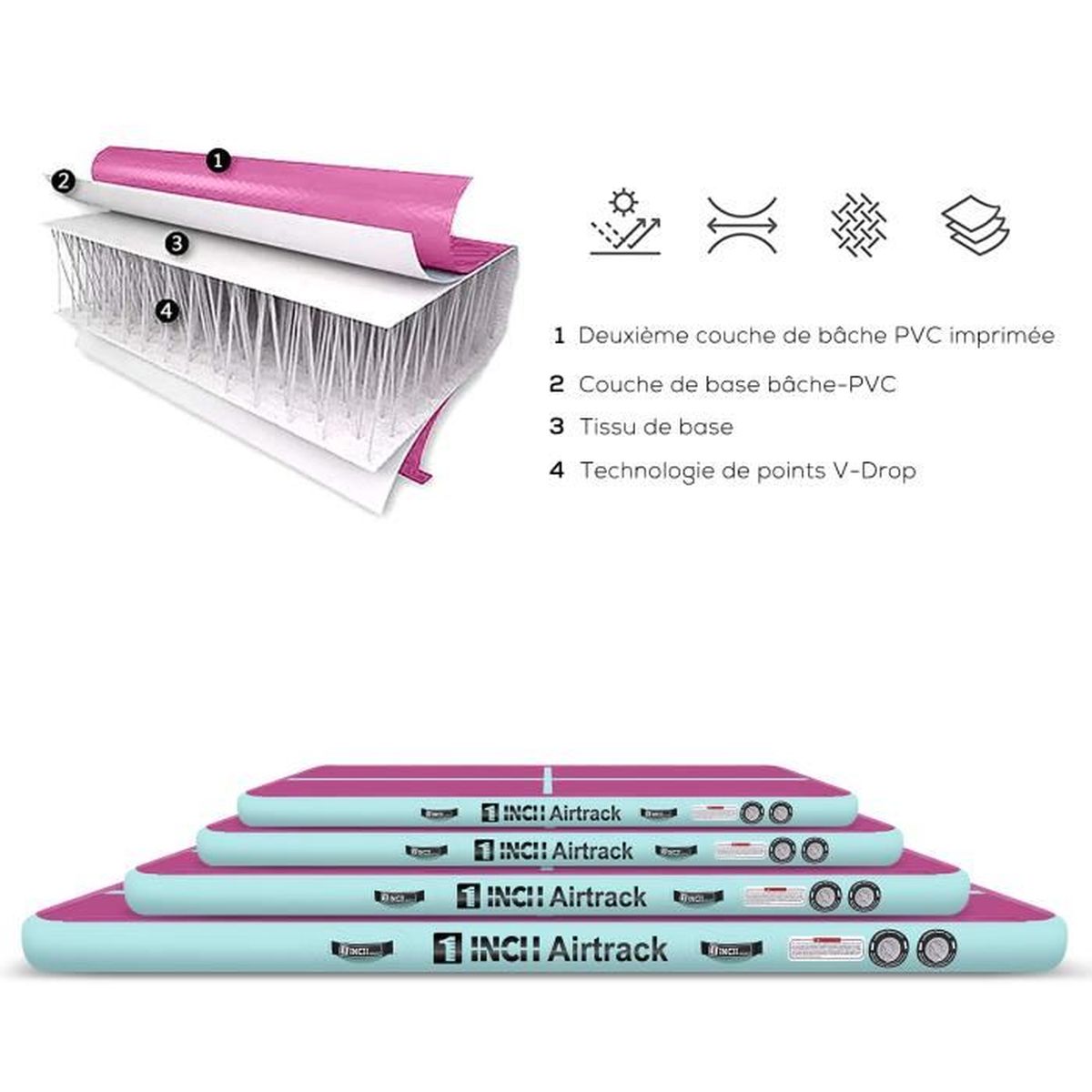 500cm 100cm cm Tapis De Gymnastique Gonflable Tapis D Exercice Polyvalent Avec Pompe Gonflable Electrique Cdiscount Sport