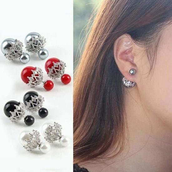 Fashion Double Face Faux Perle Boucles d/'oreilles 16 couleurs femmes Bijoux Cadeau Stud 1 paire