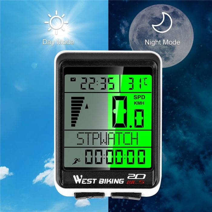 Lurowo Compteur De Vélo LCD Sans Fil – Étanche, Rétroéclairage Vert/Bleu, Mémoire, Chronomètre, Température, Calorie – 8,9x5,3x1,8 Cm