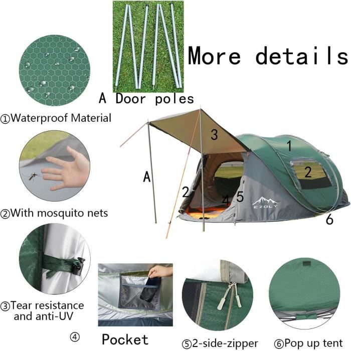 Tente Pop Up Instantanée 3-4 Personnes - Imperméable, Protection UV, Montage Ultra Rapide !