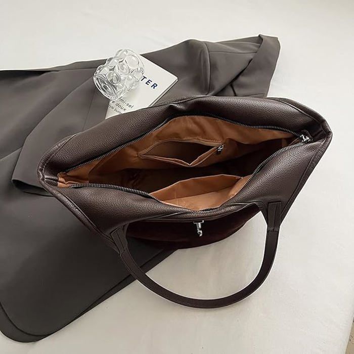 Starnearby Sac Porté Épaule Femme Daim Cuir - Fourre-Tout Rétro Vintage Souple Hobo