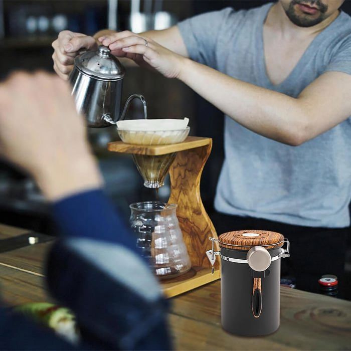 Boîte à Café Hermétique En Inox 316 - 1,2 L - Avec Valve Et Pompe à Vide - Pour Garder Café, Thé, Noix Au Frais - 2