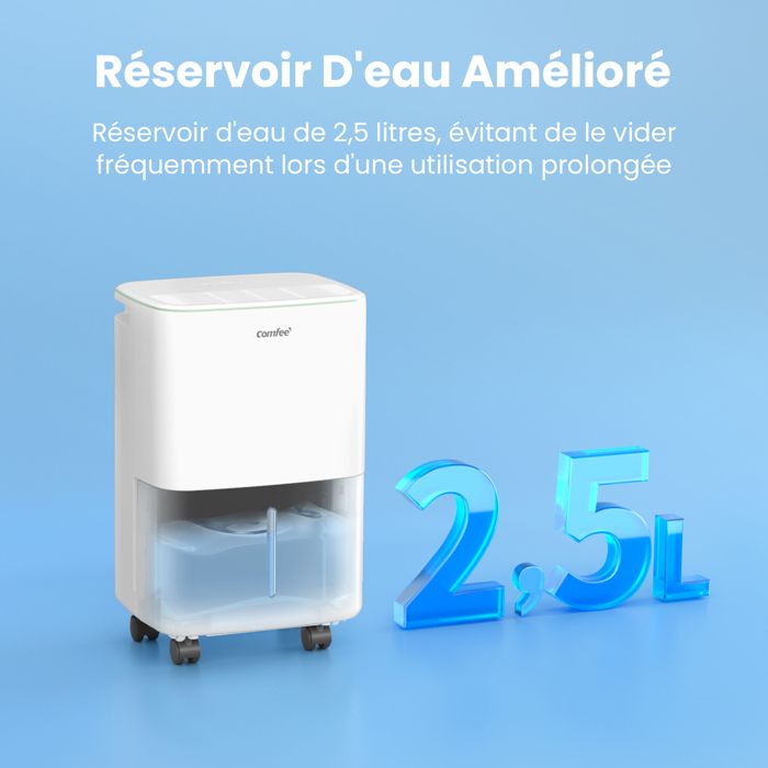 Déshumidificateur Air 12L/jour HOMCOM - Silencieux 36 DB - Réservoir 2.1L + Drain Continu - Minuterie 24h - Idéal Salle De Bain, Chambre, Sous-sol
