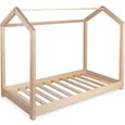 Lit cabane en bois pour enfant avec sommier 120 cm x 200 cm - solide et robuste - qualité-0