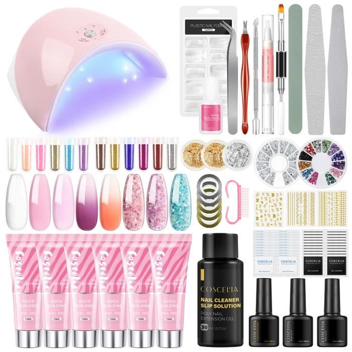 Manucure Kit Ongles Extension de 8 Couleurs Poly Gel Base Mat Top Coat