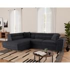 BEST MOBILIER Baoji - Canapé d'angle gauche 5 places convertible avec têtières et coffre en velours côtelé - Gris