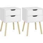 Yaheetech Table de Chevet Lot de 2 Blanche, Table de Nuit pour Adulte Chevet du Lit en Bois, 2 Tiroirs, Pied en Bois Massif Blanc