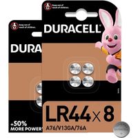 Duracell LR44 Pile bouton alcaline 1,5V, lot de 8 (76A / A76 / V13GA), pour jouets, calculatrices et appareils de mesure 