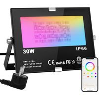 RGBW Projecteur LED Exterieur 30W contrôlé par smartphone, Intelligente RGB Spot LED de Couleur, IP66 Etanche