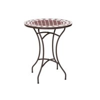 Table basse de jardin vendue seule - Table ronde Céramique mosaïque/Fer forgé Marron/Blanc - LOMBOK - L 60 x l 60 x H 72 cm