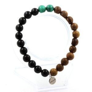 Bracelet Perles Malachite Et Agate Noire 8mm - Pierre Naturelle, Fabriqué En France