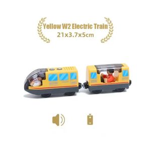 VOITURE - CAMION Voiture W2 jaune - Locomotive À Batterie Adaptée Aux Chemins De Fer En Bois, Moteur Puissant, Train Électriqu
