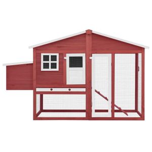 POULAILLER LEXLIFE Poulailler 4 à 8 Poules, Cage à Lapins ou Rongeurs avec nichoir en Bois de sapin massif - 191 x 67 x 117 cm - Rouge