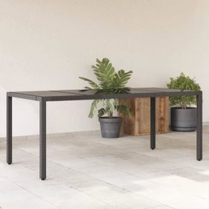 TABLE DE JARDIN  Meuble Table de jardin - dessus en verre - Noir - 190x90x75cm Résine tressée 27.8 KG