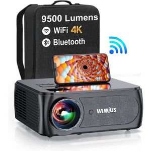 Vidéoprojecteur Videoprojecteur 5G WiFi Bluetooth, 9500 Lumens Full HD 1080P WiMiUS Projecteur 4K Supporte WiFi Bluetooth Correction 4P/4D Zo