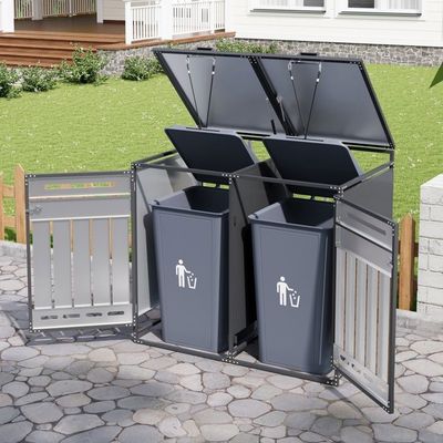 COSTWAY Cache Poubelle Extérieur 120L Bois Sapin - Abri Poubelle Avec Couvercle Relevable, Double Porte Et Loquet